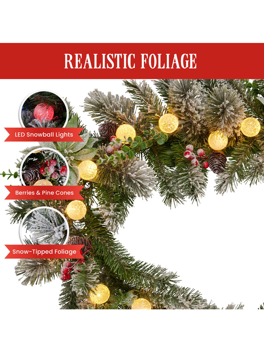 Prelit Multicolour 274cm Snowy Christmas Garland Decoration - Info Image 2