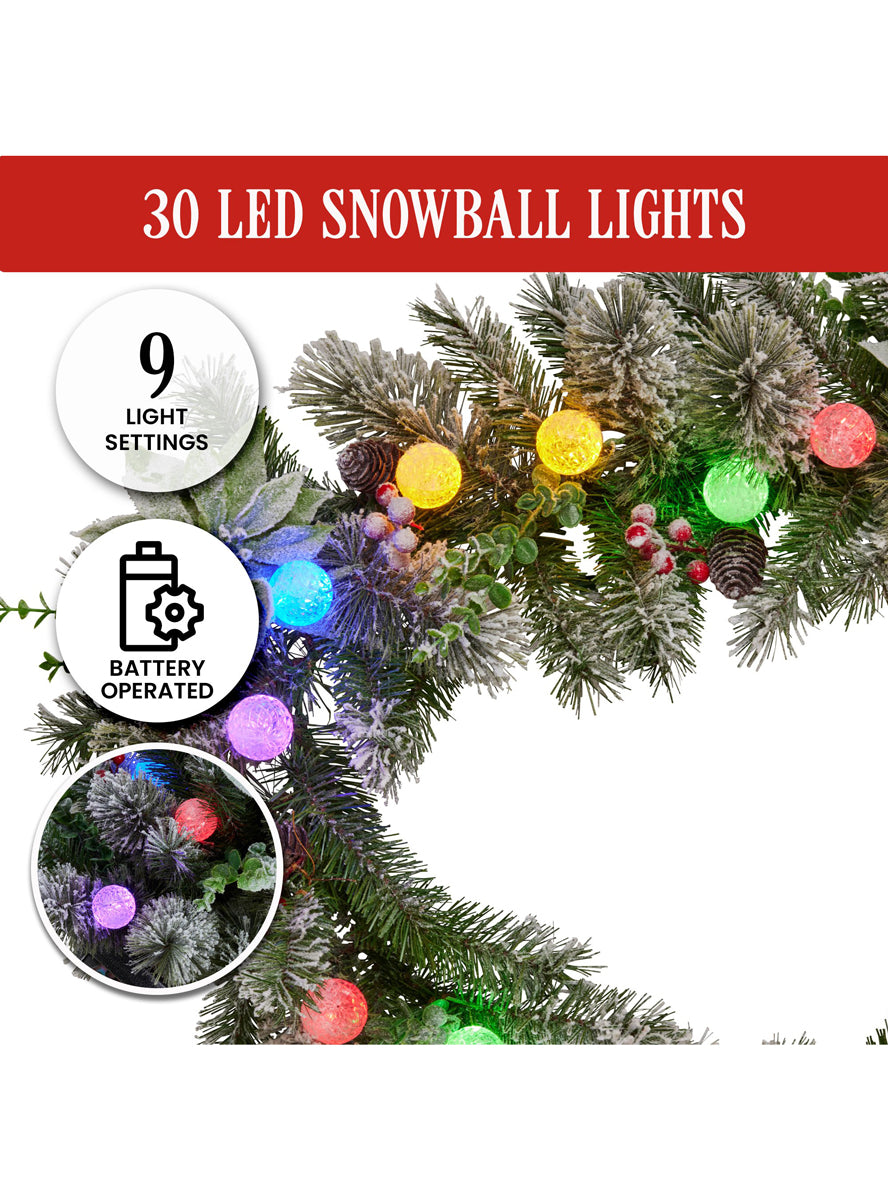 Prelit Multicolour 274cm Snowy Christmas Garland Decoration - Info Image 3