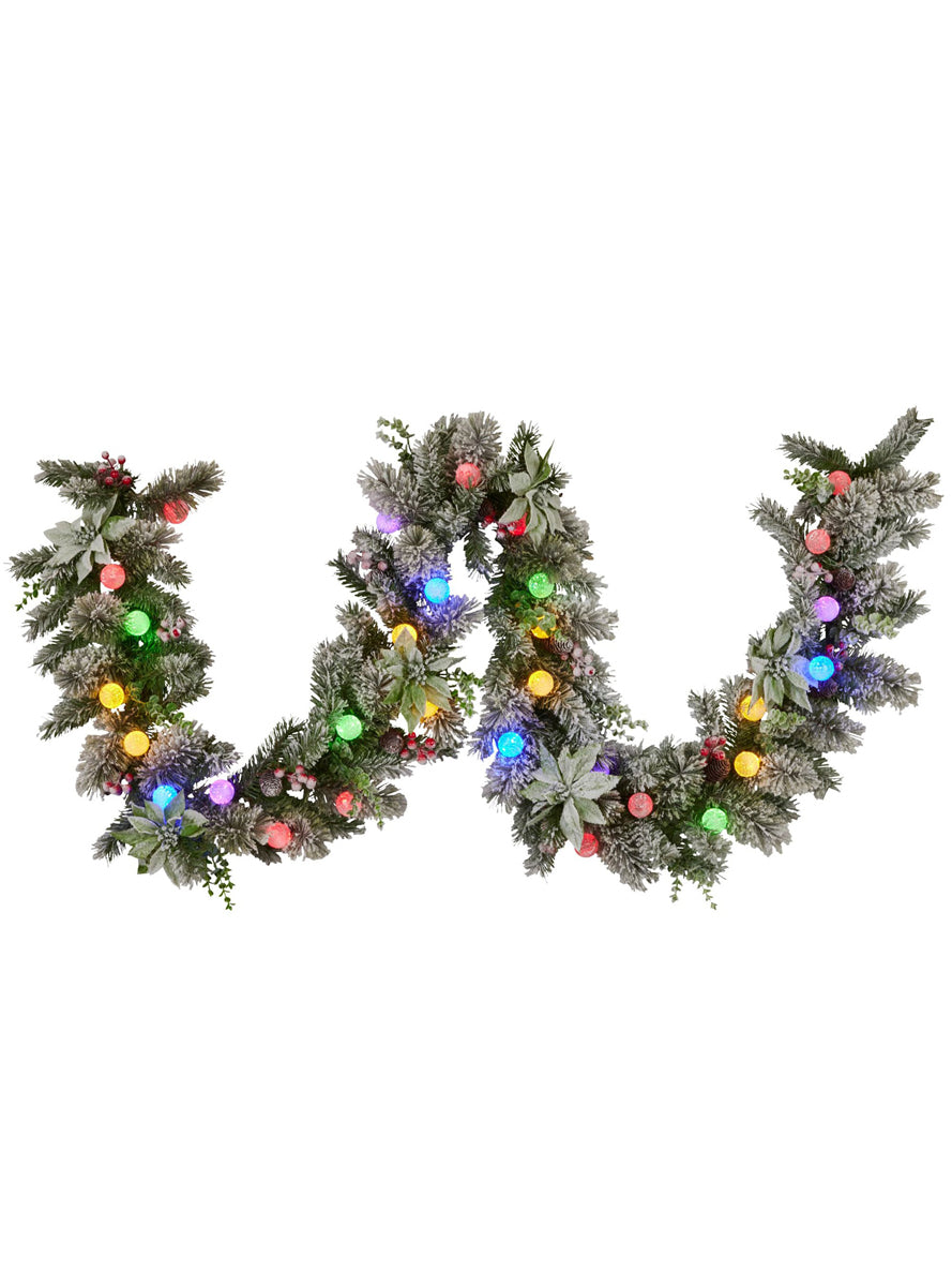 Prelit Multicolour 274cm Snowy Christmas Garland Decoration - Main Image