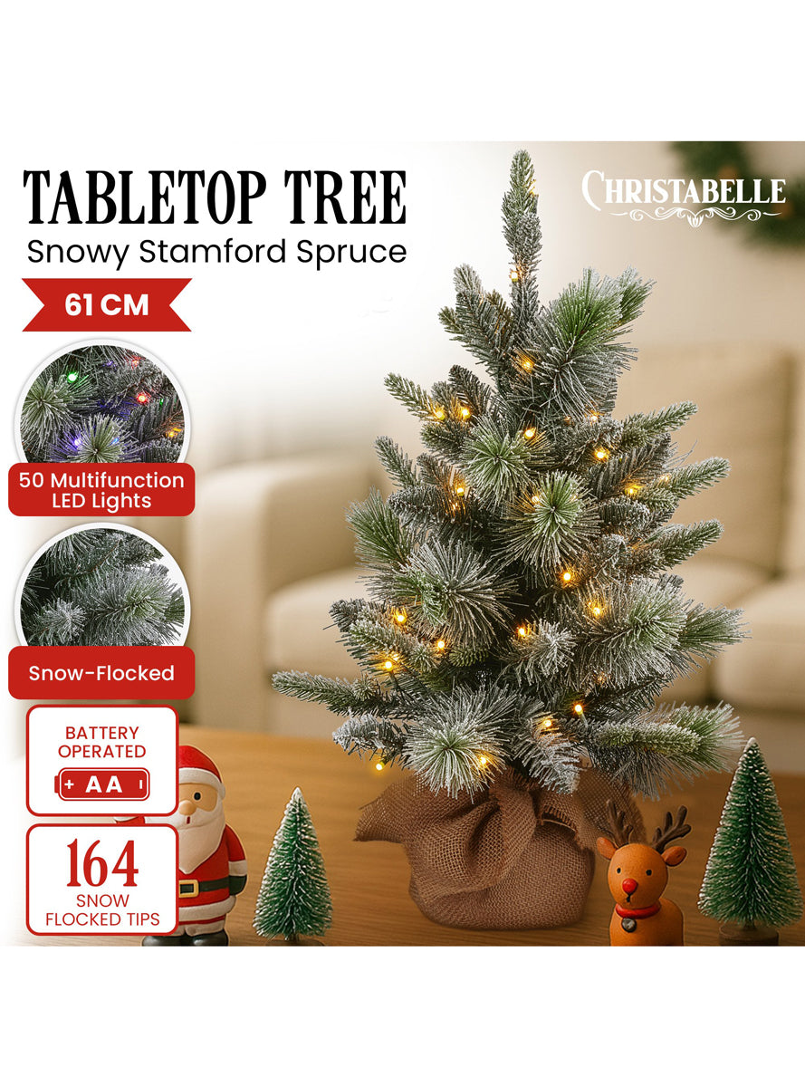 Prelit Snowy Stamford Spruce 61cm Tabletop Christmas Tree Decoration - Info Image 1
