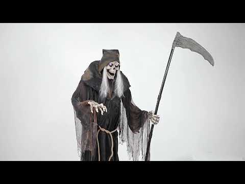 Video of Grim Reaper Halloween Decoration showing it moving and making sounds.