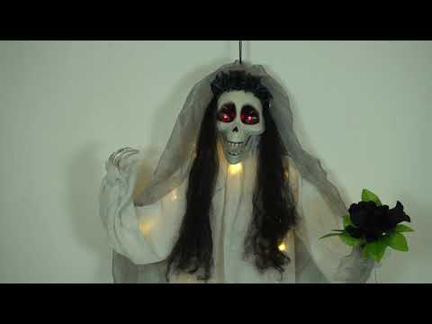 A video showing this skeleton bride Halloween decoration lighting up.