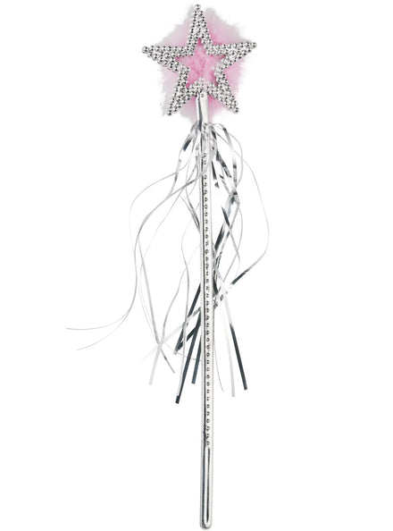 Princess Girls Silver Star Costume Wand with Pink Marabou Feathers - Main Image