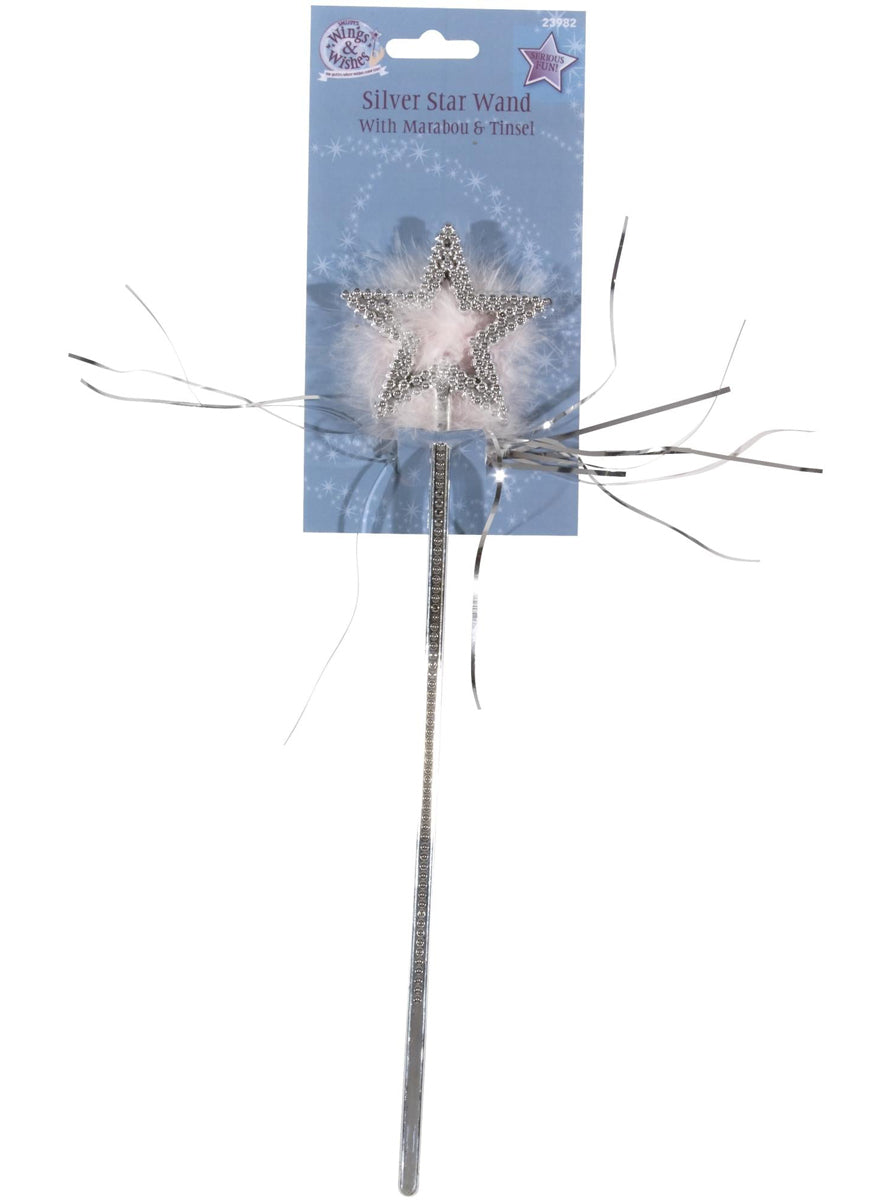 Princess Girls Silver Star Costume Wand with Pink Marabou Feathers - Packaging Image