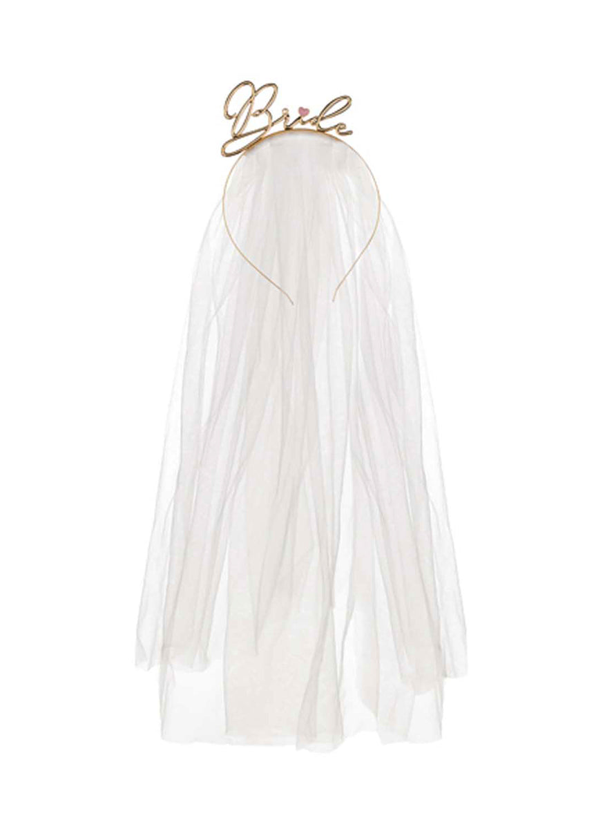 Prosecco Party Hens Night Gold Bride Headband with Veil - Main Image