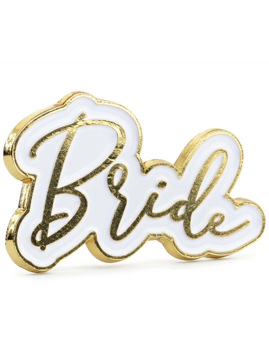 Prosecco Party White And Gold Enamel Bride Pin - Main Image