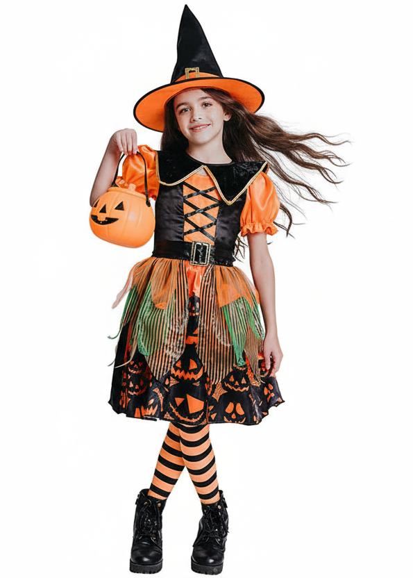 Image of Jack O Lantern Witch Girls Halloween Costume - main image