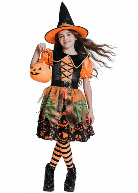 Image of Jack O Lantern Witch Girls Halloween Costume - main image