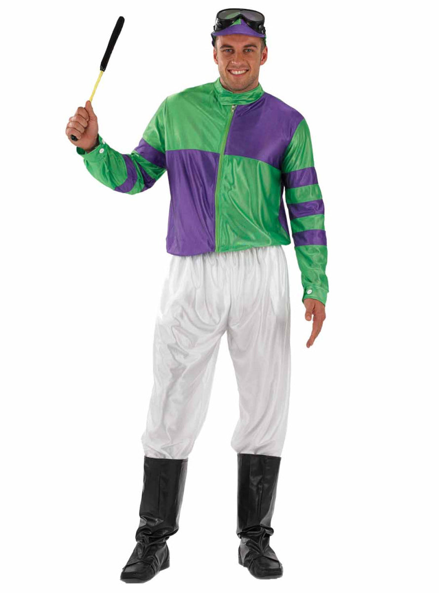 Plus Size Mens Purple and Green Jockey Costume - Main Image