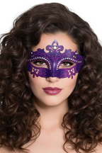 Womens Purple Cut Out Masquerade Mask with Rhinestones - Main Image