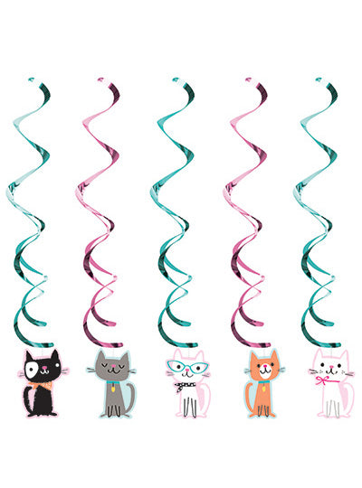 Purrfect Party 5 Pack 99cm Long Cat Hanging Swirl Decorations – Main Image