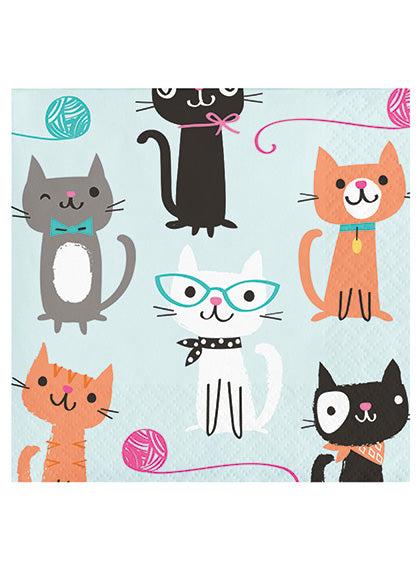 Purrfect Party Cat Print 16 Pack Beverage Napkins – Main Image