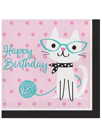 Purrfect Party Cat Print 16 Pack Happy Birthday Lunch Napkins – Main Image