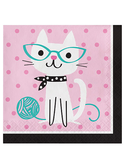 Purrfect Party Cat Print 16 Pack Pink Lunch Napkins – Main Image