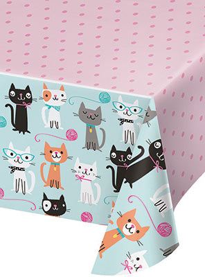 Purrfect Party Cat Print 259cm Plastic Table Cover – Main Image
