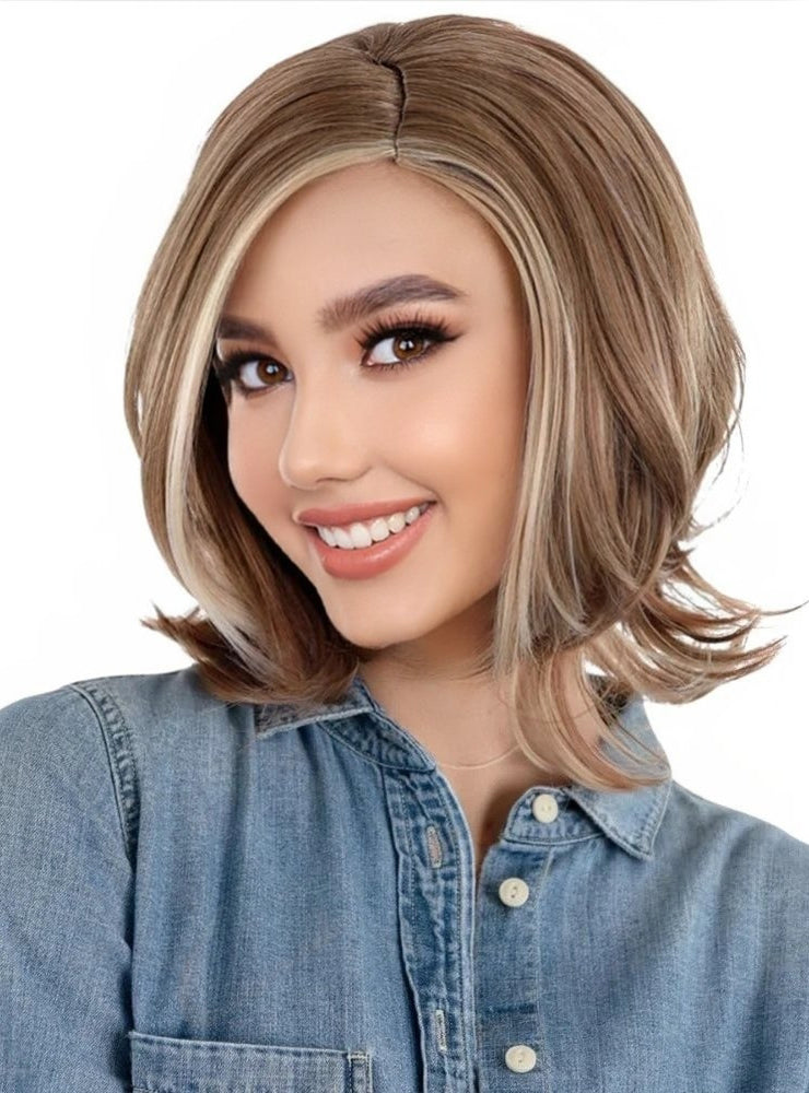 Rachel Short Layered Womens 90s Brown Costume Wig With Highlights - Main Image