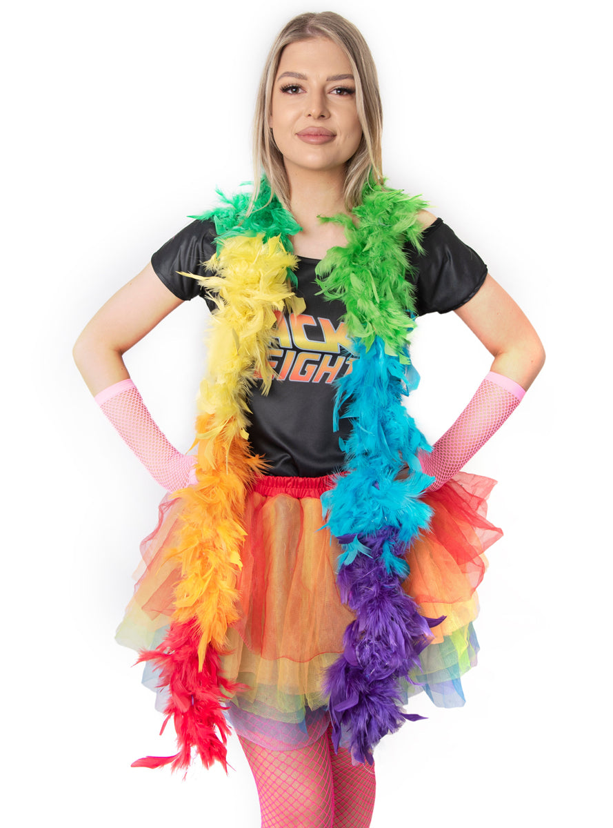 Classic Long Rainbow Feather Boa Accessory - Main Image