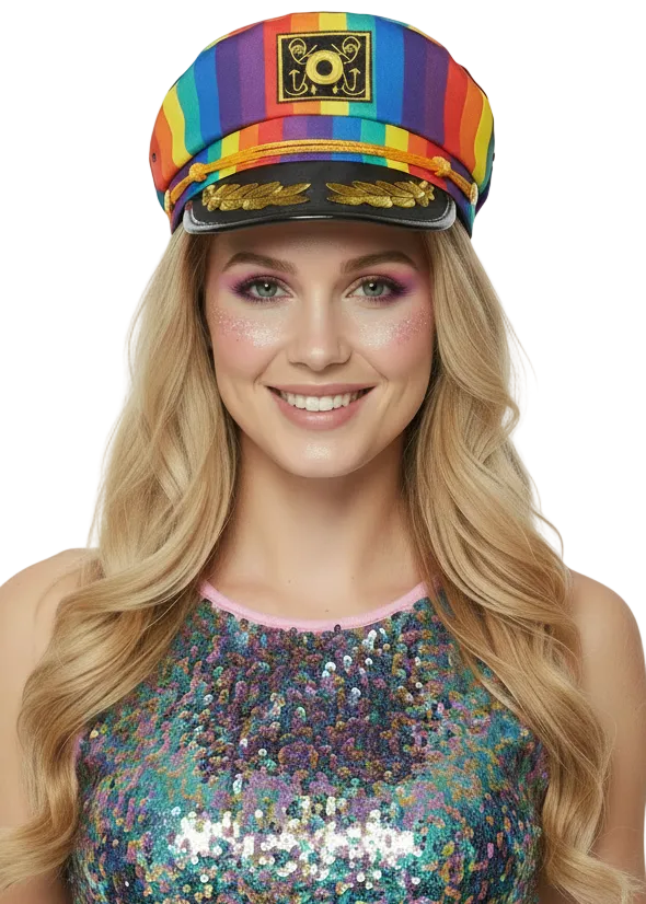 Image Of Rainbow Striped Mardi Gras Captain Costume Hat - Main Image