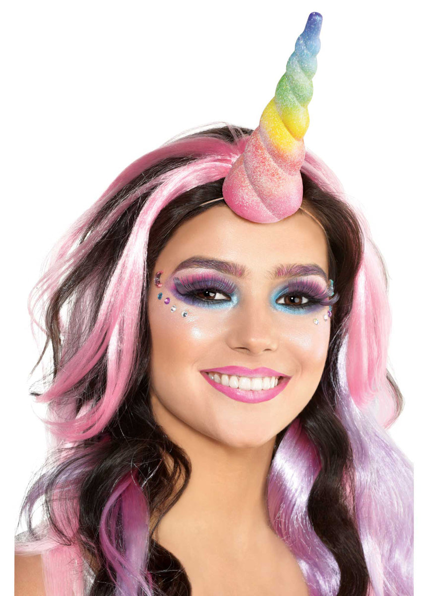Rainbow Unicorn Horn with Elastic and Glitter