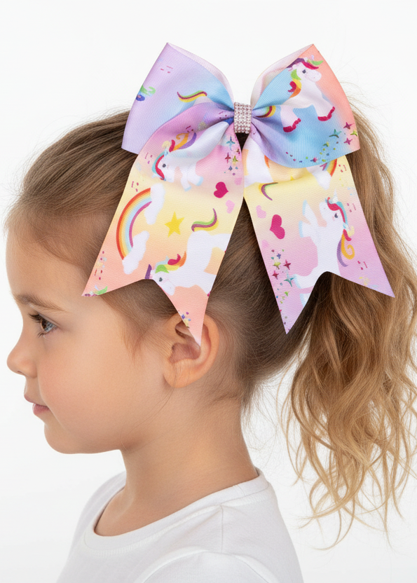 Pastel Rainbow Ombre Unicorns and Rainbows Costume Hair Bow - main image