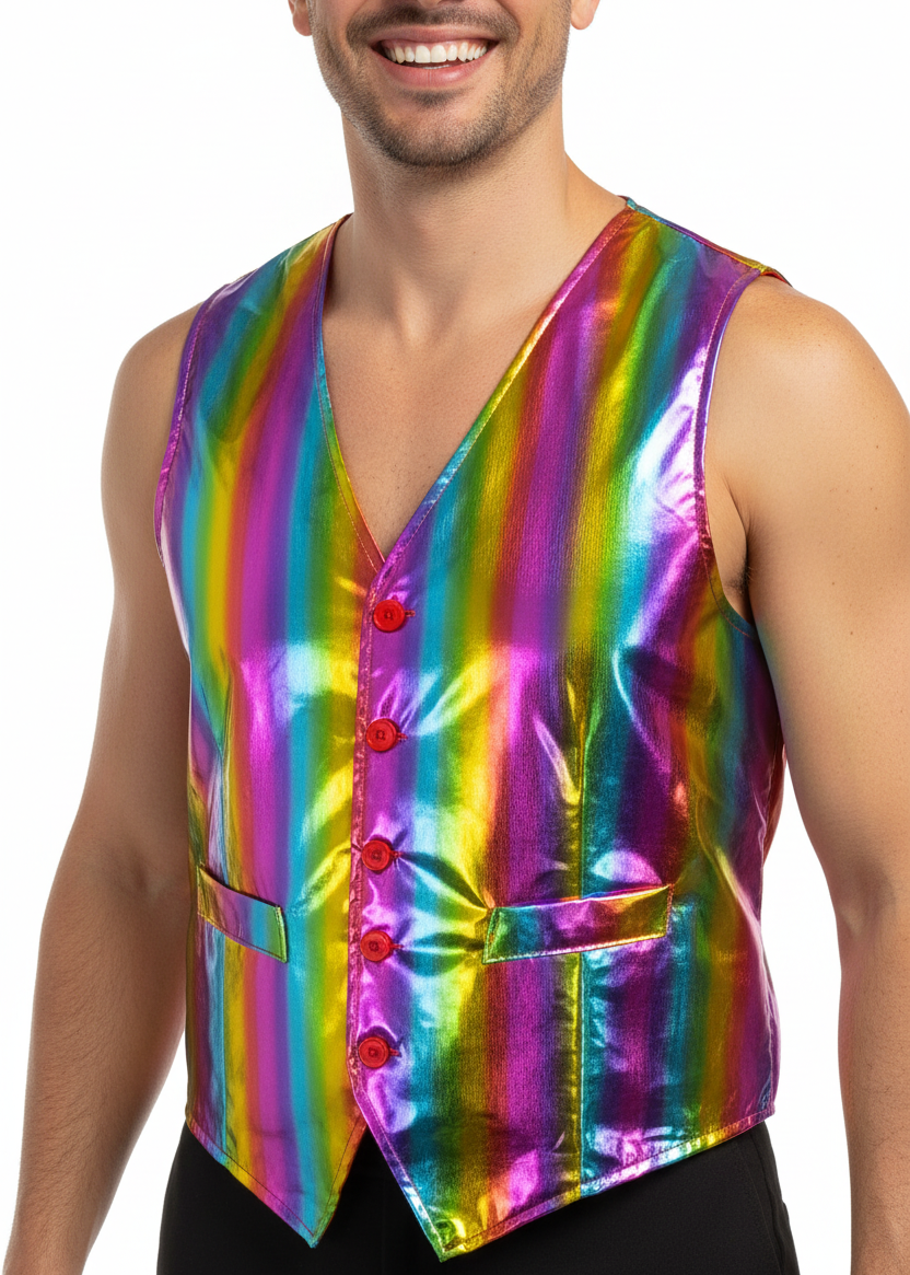 Adults Rainbow Metallic Mardi Gras Vest - Main Image
