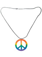 Rainbow Hippie Peace Sign 60s 70s Costume Necklace