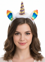 White Plush and Gold Satin Unicorn Headband - Main Image