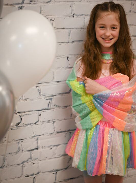 Rainbow Sequin Girls Costume Cape - Lifestyle Image 1