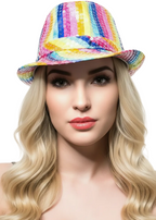 Rainbow Fedora Satin Hat Costume Accessory - Main Image