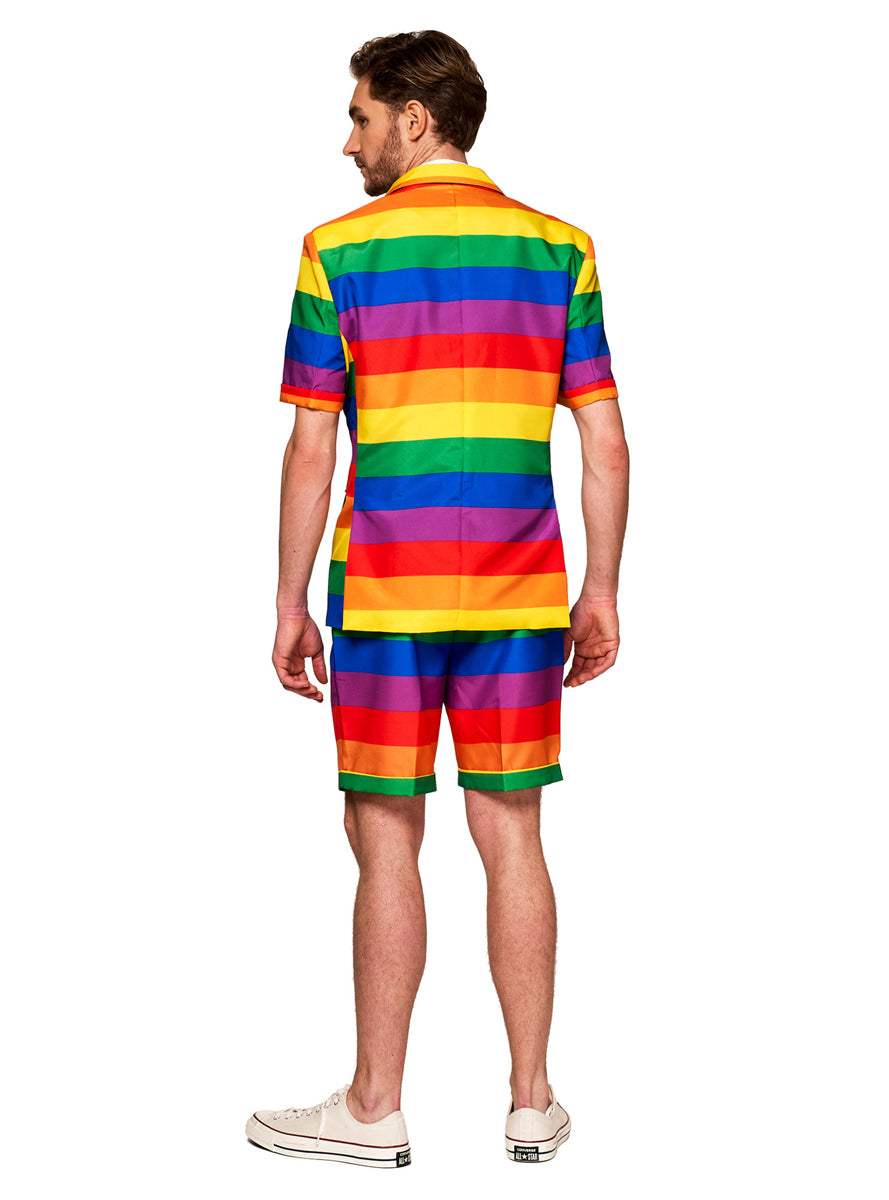 Rainbow Striped Mens Short Sleeved Costume Suit - Back Image