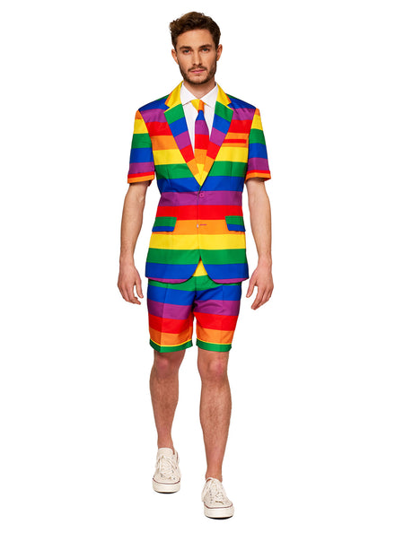 Rainbow Striped Mens Short Sleeved Costume Suit - Main Image