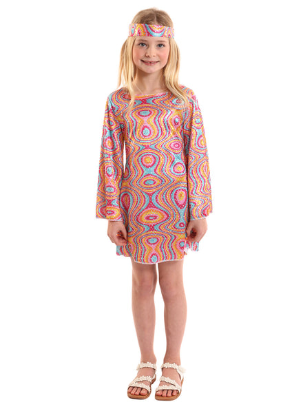 Rainbow Swirl Hippie Girls 1960s Costume - Main Image