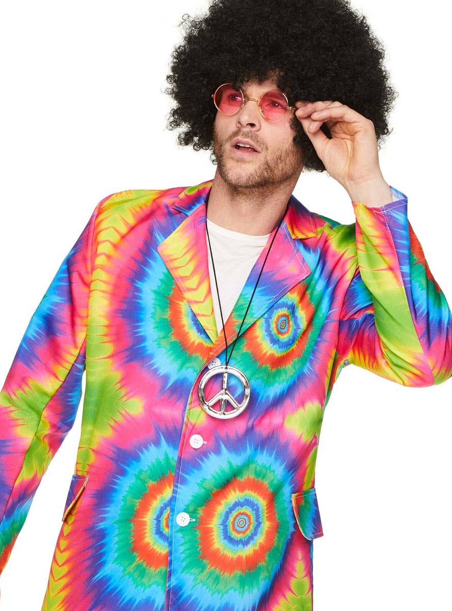 70s Tie Dye Men's Rainbow Hippie Costume Suit - Front Image 