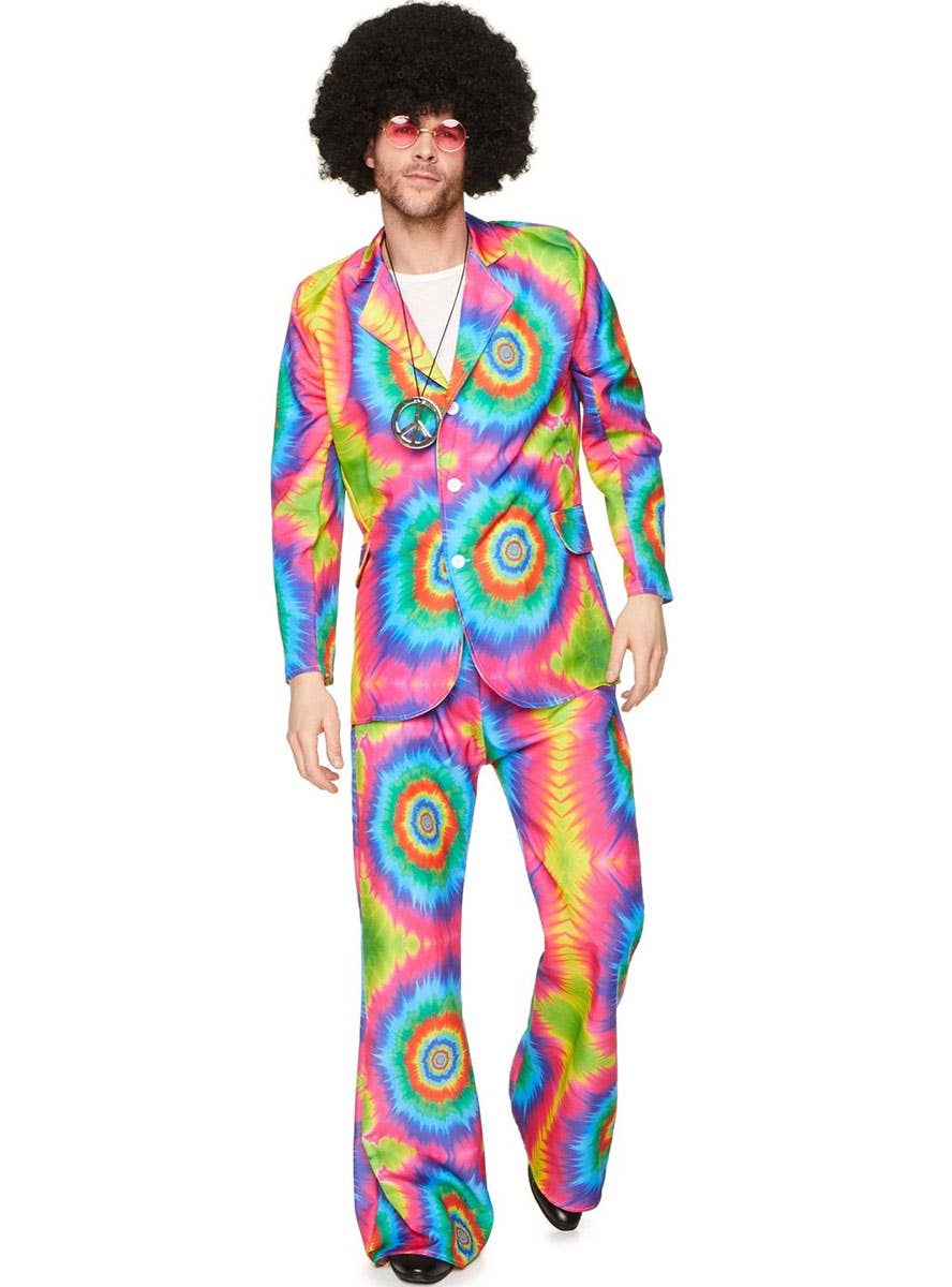 1970s Mens Rainbow Tie Dye Costume Suit Hippie Costumes