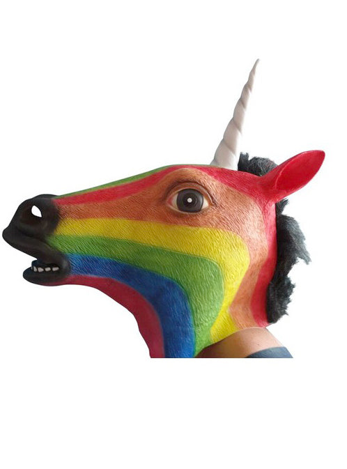 Rainbow Unicorn Adults Full Head Latex Costume Mask - Main Image