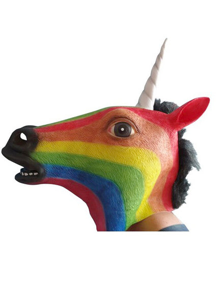 Rainbow Unicorn Adults Full Head Latex Costume Mask - Main Image