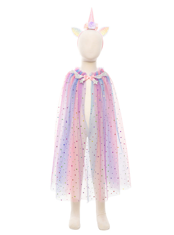 Rainbow Unicorn Girls Cape And Want Costume Set - Alternate Image 1