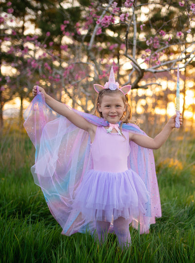 Rainbow Unicorn Girls Cape And Want Costume Set - Lifestyle Image
