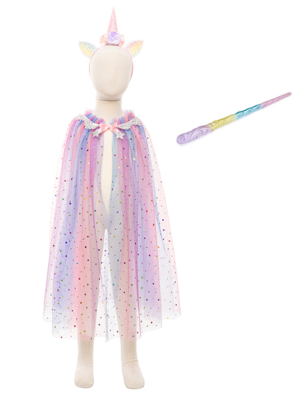 Rainbow Unicorn Girls Cape And Want Costume Set - Main Image