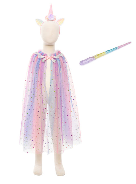 Rainbow Unicorn Girls Cape And Want Costume Set - Main Image