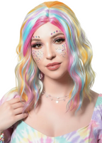 Image of Pastel Rainbow Wavy Mid Length Womens Costume Wig - Main Image