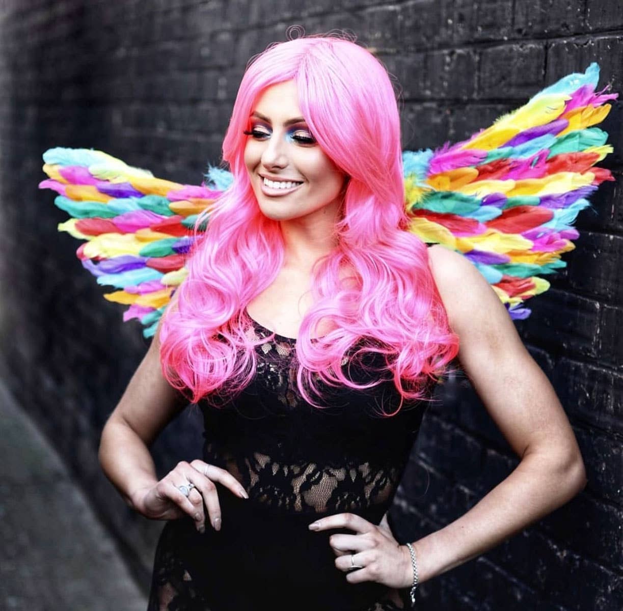 Rainbow Feather Costume Wings Lifestyle Image 2