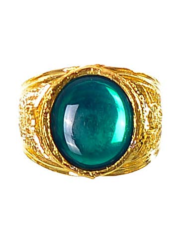 Large Gold Ring with Green Jewel Costume Accessory