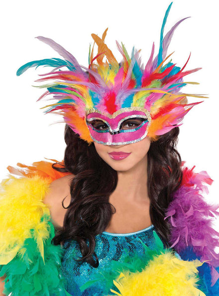 Womens Rainbow Feather Masquerade Mask
