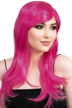 Women's Raspberry Pink Long Wavy Wig  - Main Image