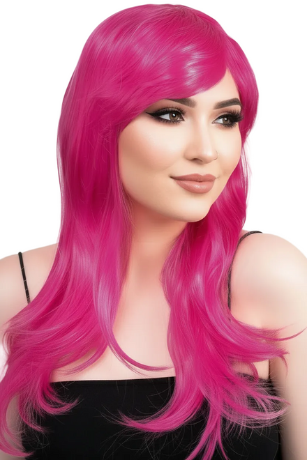 Women's Raspberry Pink Long Wavy Wig  - Main Image