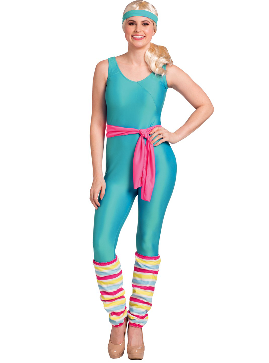 Womens Deluxe 80s Exercise Barbie Costume - Front Image
