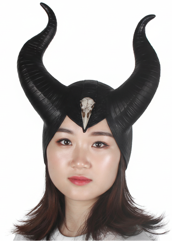 Raven Skull Evil Fairy Queen Adults Black Latex Costume Horns - Main Image