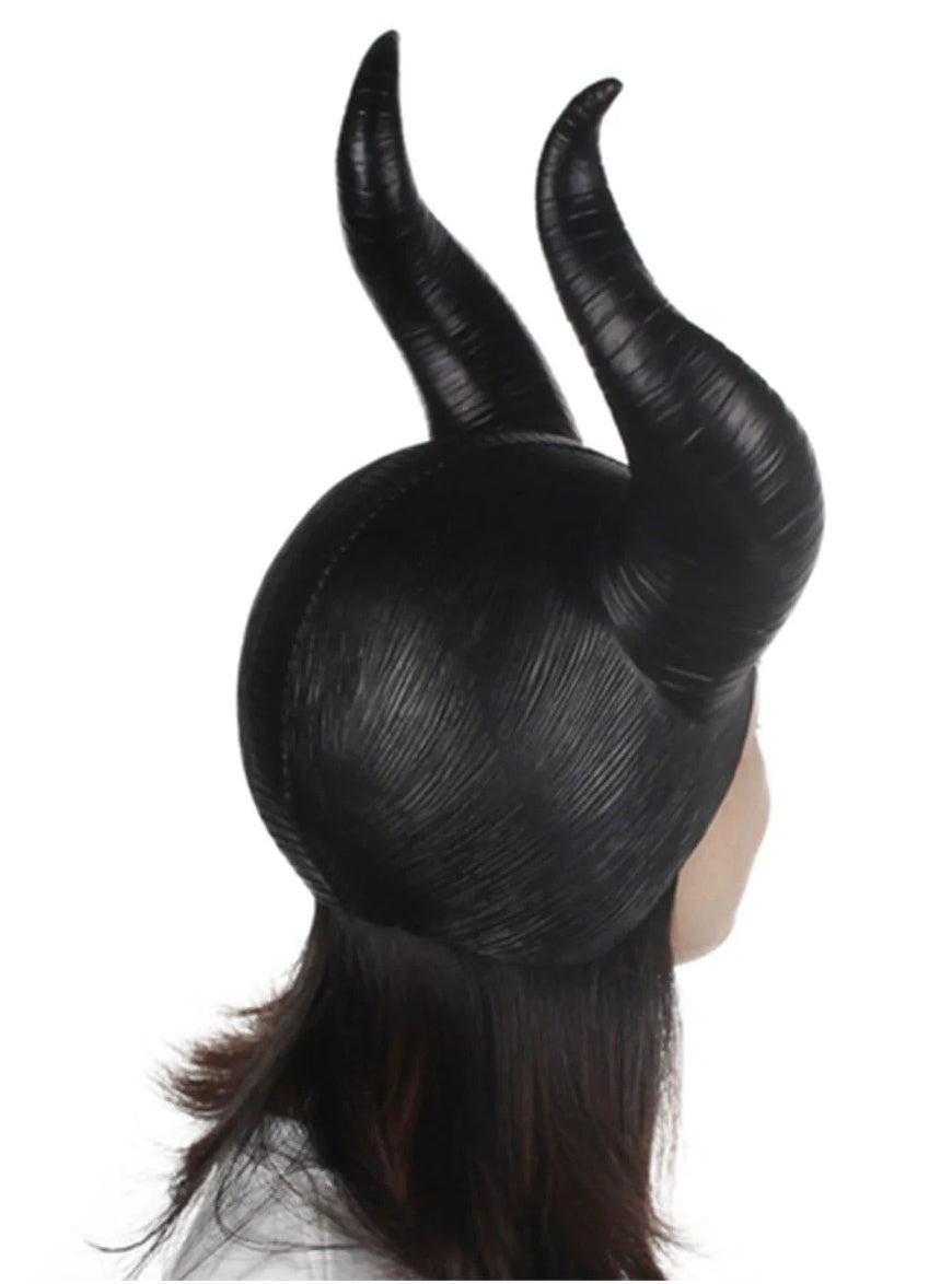 Raven Skull Evil Fairy Queen Adults Black Latex Costume Horns - Side Image