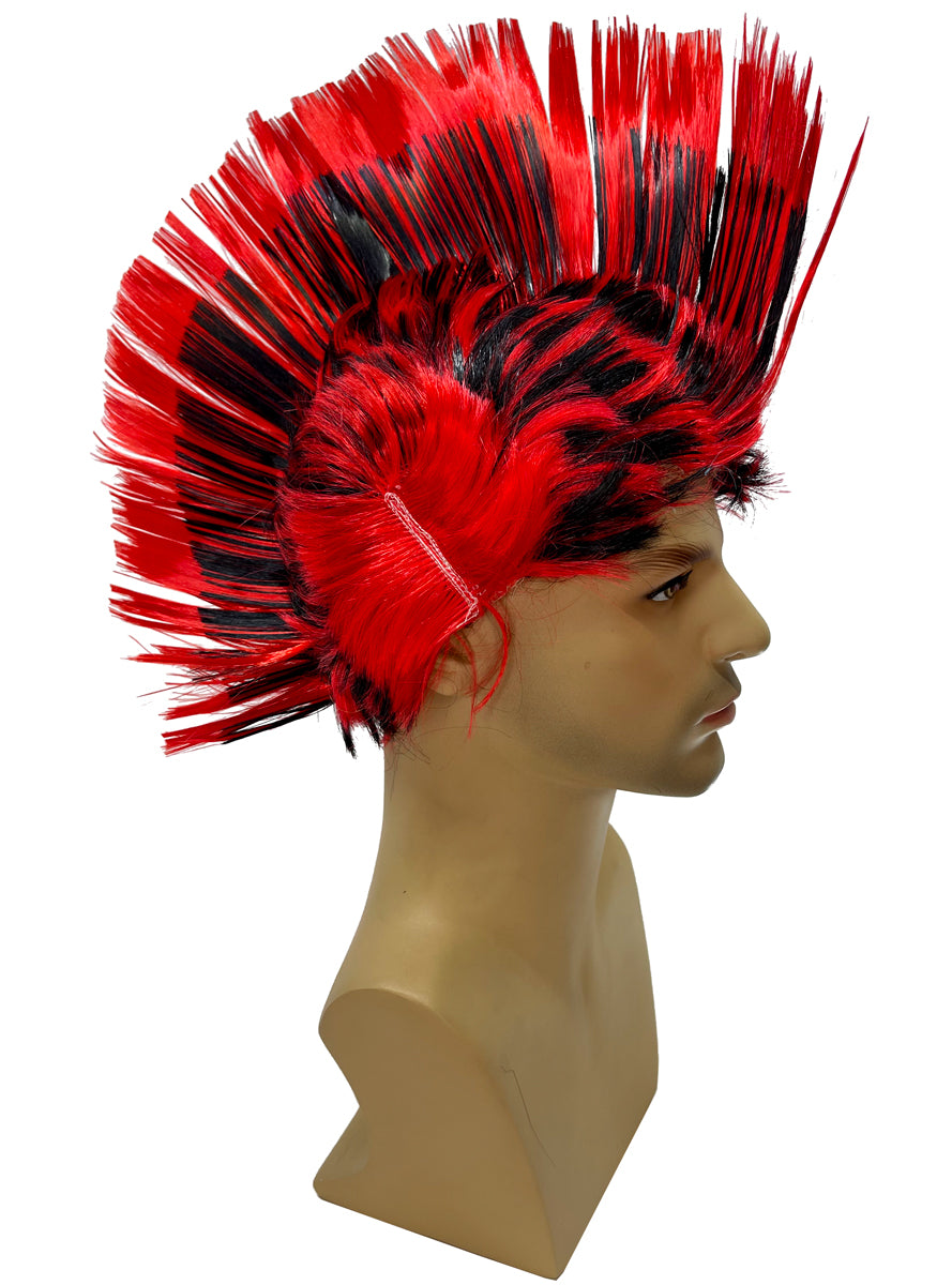 Red and black adults punk rocker Mohawk costume wig - main image